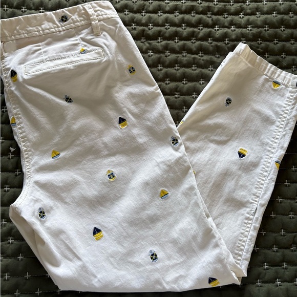 Talbots Nautical Embroidered White Patterned Girlfriend Chinos, Size 6P - Picture 5 of 10